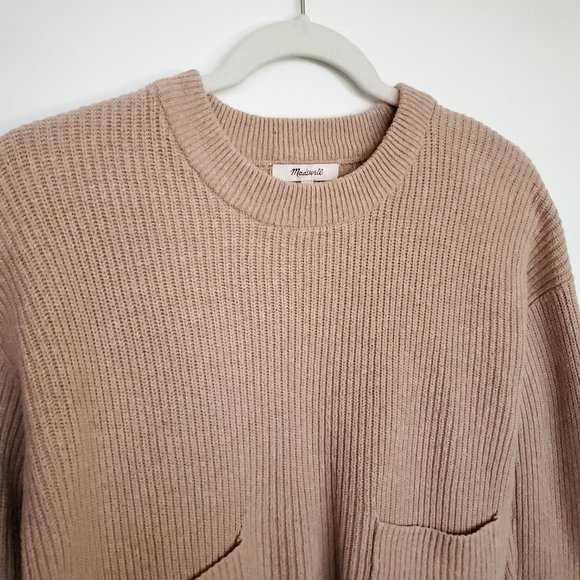 Madewell Knit Sweater Women's XS Blush Pink Boxy Cropped Ribbed Pullover Pockets - Picture 5 of 14